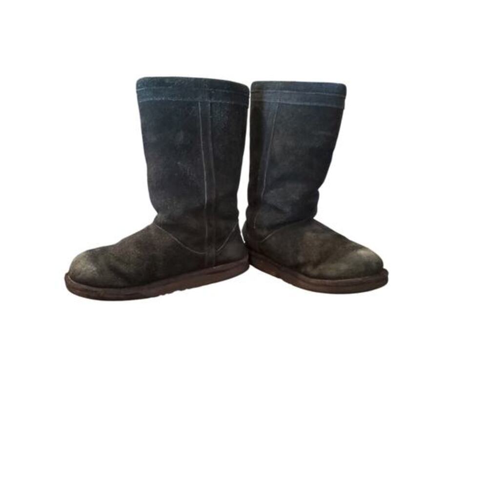 UGG Boots Sz 5 Larynn Tall Black Suede Fur Lined Ugg Rhinestone‎ Charms - Picture 5 of 7